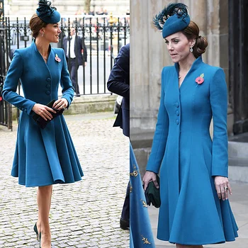 Kate Middleton Aukštos Kokybės 2020 M. Rudens Žiemos Naujas Moterų Mados Šalis Atsitiktinis Elegantiškas Gentlewoman Vieną Krūtinėmis Suknelė