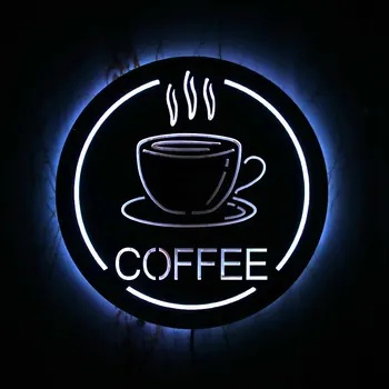 Kavos Stotis, Parduotuvė, LED Apšvietimas, Pasirašyti Sienos Veidrodis Namų Dekoro Kavinė Namas Naujovė Sienos Žibintai Verslo Atvira Pasirašyti Dovana Barista