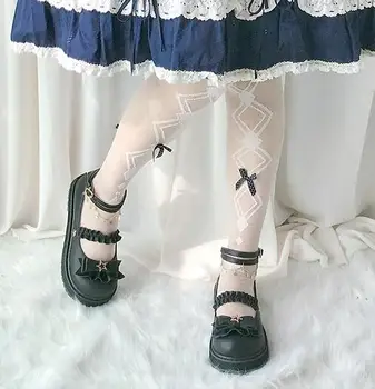 Kawaii girl kasdien saldus lolita batai derliaus apvali galva, storos apačioje moterų batų nėrinių pynimas bowknot kawaii batai loli cosplay