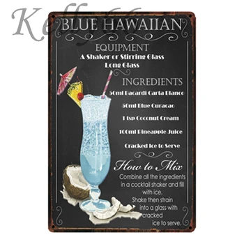 [ Kelly66 ] Mėlyna Havajų Kokteilis Metalo Pasirašyti Alavo Plakatas Namų Dekoro Juosta Sienos Meno Tapybos 20*30 CM Dydžio y-1817