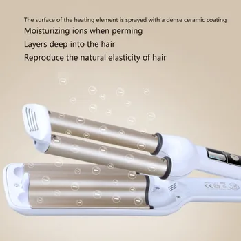 Kemei Pro Hair Curler Keramikos Triple Barelį Plaukų Banga Dvejoti Garbanoti Geležies Curler PTC ES Plug Stilius Įrankiai 360 Laipsnių Pasukti