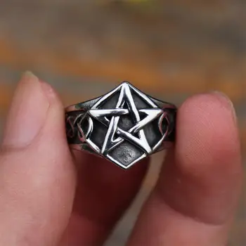 Kietas Pentagram Star Vyrų Žiedas 316L Nerūdijančio Plieno Papuošalai Vestuvinis Žiedas Jubiliejų Dovana