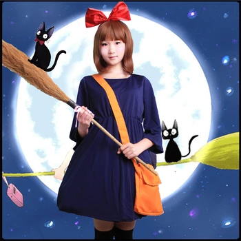 Kiki ' s Delivery Service Anime Cos Helovinas Šalis Cosplay Ragana Kiki Vyras Moteris Cosplay Kostiumas suknelė+šukuosena+krepšys