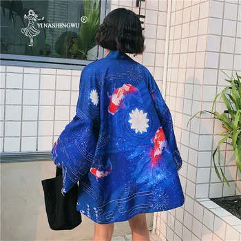 Kimono Cosplay Haori Karosas Spausdinti Kimono Megztinis Viršutiniai Drabužiai Saulės Palaidinė Harajuku Azija Japonijos Tradicinių Yukata Moterims