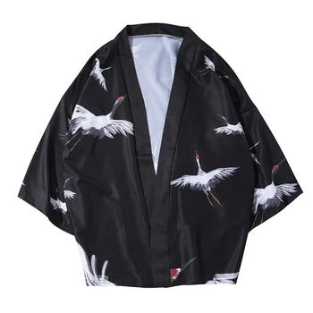 Kimono Megztinis/haori/striukė Tradicinių Japonų Drabužių Krano Ukiyo-e Yukata Vyrų Samurajus Kostiumas Moterims, Hip Hop Stiliaus Japonija