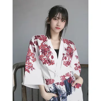 Kimono Moteris Japonų Kimono Haori Striukė, Šortai Rinkinys Tradiciniams Cardigan Harajuku Streetwear Samurajus Kostiumas Yukata Obi Moteris