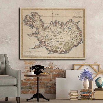Klasikinis Islandijos Žemėlapis Derliaus Sienos Meno, Lipdukas, Kavinė, Baras, Užeiga Namų Dekoro Antikos Tapybos Drobė Spausdinti Plakato Retro Nuotrauka