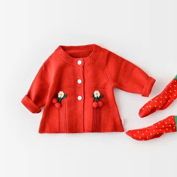 Korėjos Ins Stilius Baby Girl Mielas Vientisa Spalva Vyšnių Džemperis Cardigan Kailio Vaikams Žiemos Kūdikių Mergaičių Megzti Paltai Naujagimių 0-2 Metai
