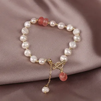 Korėjos naujas mados juvelyrikos paprasta natūralių gėlavandenių perlų apyrankė, elegantiškas studentas moterų ruožas aukščio akmenų apyrankė