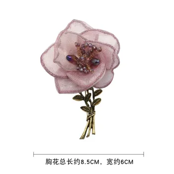 Korėjos Siūlų Audinys Gėlių Segė Pin Metalo, Kristalų Atvartas Smeigtukai Marškinėliai Suknelė Corsage Madinga Papuošalai, Sagės, Moterims, Aksesuarai