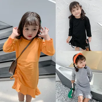 Korėjos Stiliaus Mergaičių Suknelė 2020 M. Pavasarį, Vaikams, Drabužiai ilgomis Rankovėmis Atsitiktinis Vaikams Apsirengti Mielas Pynimas Hem Suknelė RT828
