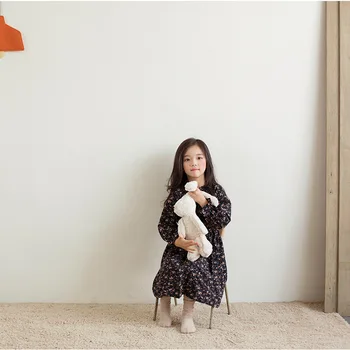 Korėjos Stiliaus Mergaičių Suknelė Gėlių Spausdinti Medvilnės Vaikų Suknelė ilgomis Rankovėmis, Vaikams, Suknelės Mergaitėms, Drabužiai RT316