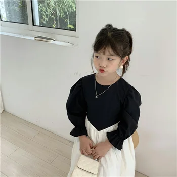 Korėjos Stiliaus Pavasario Mielas Mergaičių Medvilnės Kratinys Suknelė Vaikai Sluoksniuotos Rankovėmis Ilgai Stilius Princesė Suknelės, Šaliai, Drabužių