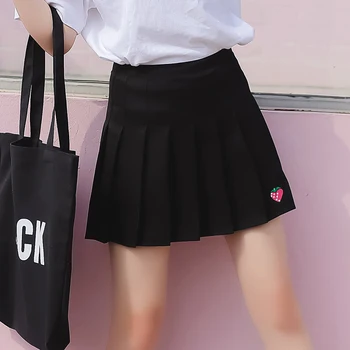 Korėjos versija prekės žodį mini temperamentas mielas šviesos vientisos spalvos braškių siuvinėjimo plisuotos Harajuku vasaros sijonas
