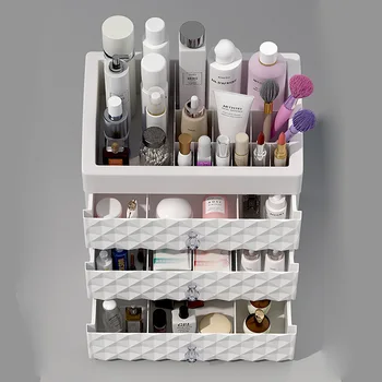 Kosmetikos Laikymo Dėžutė Trijų Sluoksnių Stalčių Makiažas, Papuošalai Organizatorius Darbalaukio Lūpų Dažai, Nagų Alyvos Bako Grožio Kosmetikos Atveju
