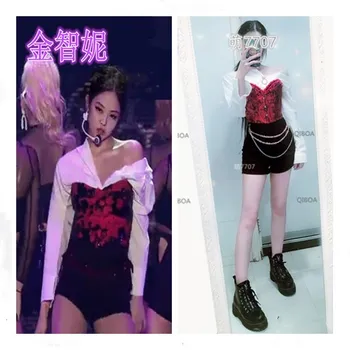 Kpop korėjos Įžymybė pačioje scenoje veiklos Seksualus, marškinėliai, šortai, dviejų dalių rinkinys moterims korėjos vasaros atsitiktinis šortai, liemenės 2 dalių komplektas