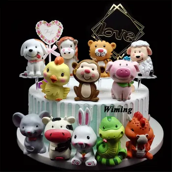 Kūdikiams, vaikams, žaislų, dovanų gimtadienio tortas dekoravimo pelės karvė, tigras, triušis drakonas, gyvatė, avis, arklys, beždžionė viščiukų, kiaulių, šunų tortas topper