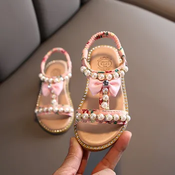 Kūdikių Mergaitės Vasaros Pearl Sandalai 2020 Naujas Duobute Lankas Princesė Suknelė, Batai Butas Paplūdimio Bamblys Sandalai 1 2 3 4 5 6 Metų Amžiaus