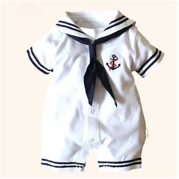 Kūdikių sailor kostiumas inkaro romper karinio jūrų laivyno kostiumai kūdikiams 2017 naujas baltos spalvos medvilnės, trumpomis rankovėmis jumpsuit Helovinas kostiumas kūdikių
