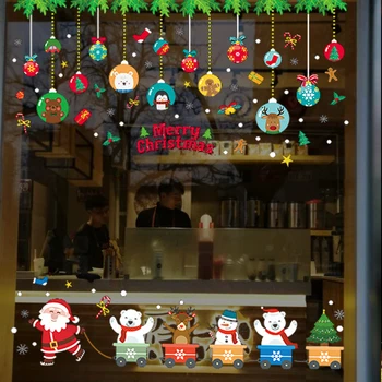 Kūrybos Kalėdų ornamentu lipdukai santa mielas gyvūnų traukinio parduotuvė langų lipdukai parduotuvėje dekoro stiklo durys restoranas siena lipdukas