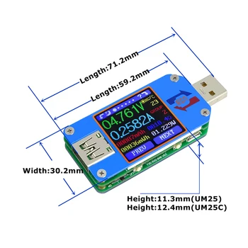 LCD Ekranas USB Testeris QC 2.0 Tipas-C LCD Voltmeter ammeter įtampa srovės matuoklis baterijos įkrovimo priemonė, kabelių atsparumas