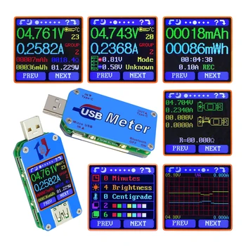 LCD Ekranas USB Testeris QC 2.0 Tipas-C LCD Voltmeter ammeter įtampa srovės matuoklis baterijos įkrovimo priemonė, kabelių atsparumas