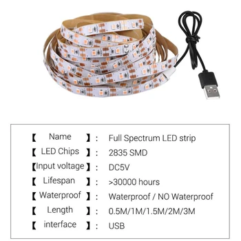 LED Grow Light Visą Spektrą USB Augti Šviesos Ruože 0,5 M 1M 2M 3M 5M 2835LED Fito Žibintus, Augalai, Gėlės Šiltnamiuose Hydroponic