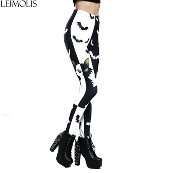 LEIMOLIS 3D atspausdintas Katė bat juoda balta Gotikos harajuku seksualus plius dydis aukšto juosmens push up fitneso treniruotės antblauzdžiai moterims kelnes