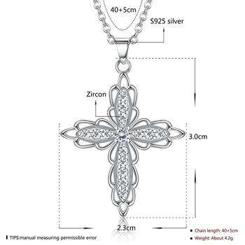 LEKANI 925 Sterlingas Sidabro Karoliai Pakabukas Romantiška Deimantų Inkrustuota Gėlių Formos Kryžiaus Mados Tikintysis Karoliai Fine Jewelry
