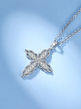 LEKANI 925 Sterlingas Sidabro Karoliai Pakabukas Romantiška Deimantų Inkrustuota Gėlių Formos Kryžiaus Mados Tikintysis Karoliai Fine Jewelry