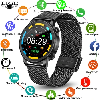 LIGE Smartwatch Fitneso Sekimo Kraujo Spaudimas, Širdies ritmo Monitoringo IP67 atsparus Vandeniui Sporto Smart Watch Vyrų relojes inteligentes