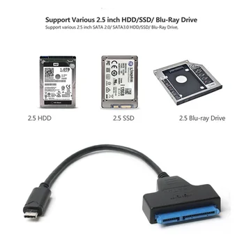 Lingable USB 3.1 C Tipo USB-C SATA 7+15 22Pin Kietųjų Diskų Keitiklis Standžiojo Disko Cabo 2,5 colių HDD/SSD su UASP Protokolas