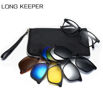 LongKeeper 5 Lenes Akiniai nuo saulės Įrašą Veidrodinį Poliarizuoti Saulės Akiniai Vyrų Klipą Retro Akiniai TR90 Optinis Recepto Trumparegystė