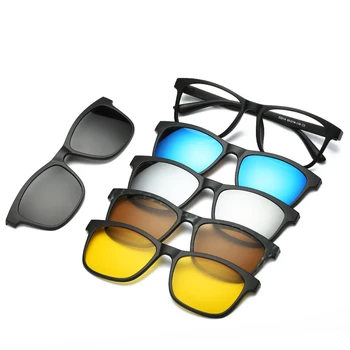 LongKeeper 5 Lenes Akiniai nuo saulės Įrašą Veidrodinį Poliarizuoti Saulės Akiniai Vyrų Klipą Retro Akiniai TR90 Optinis Recepto Trumparegystė