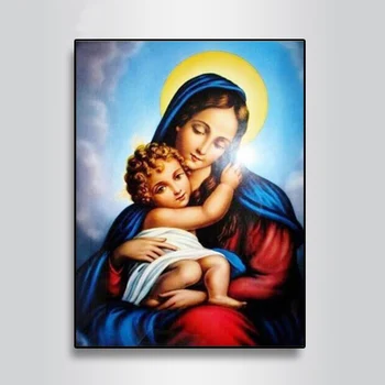 LZAIQIZG 5D Diamond Tapybos Mergelės Marijos Vaikai Krikščionių Religijoje Jėzaus Kristaus Diamond Siuvinėjimo Motinos Meilė Vaikui Religinių