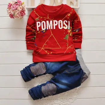 Mada Vaikams rinkiniai rudenį&pavasario Kūdikių Berniukų vaikas džinsinio sportinis kostiumas ilgomis rankovėmis laišką marškinėliai+kelnės džinsai berniukui drabužių 2vnt