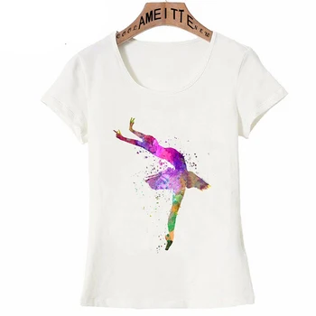 Mada Vasarą, Rudenį T-Shirt Moterims Marškinėliai Jauna moteris ballerina baleto šokėjas, šokių Meno Marškinėliai Mergina Atsitiktinis Viršūnes Tees