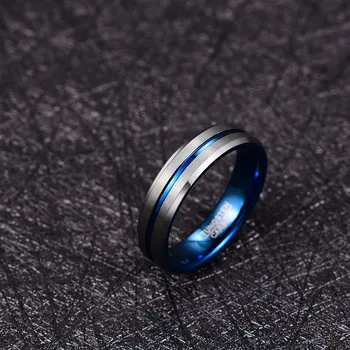 Mados 6mm Matinis Blue Groove Vyrų Volframo Žiedai Volframo Karbido Sužadėtuvių Žiedai Bijoux de Luxe AAA Kokybės