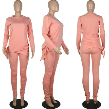 Mados Atsitiktinis Moterų Streetwear Nustatyti Long Sleeve T Shirt+Pieštukas Kelnės Kostiumas Moteriška 2 Gabalas Apranga Moterims Dviejų Dalių Rinkiniai