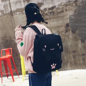 Mados Cute Kačių Siuvinėjimo Drobė Studentų maišelį Karikatūros, Moterims, Kuprinės, Laisvalaikio Mokyklos maišą juoda ir rožinė