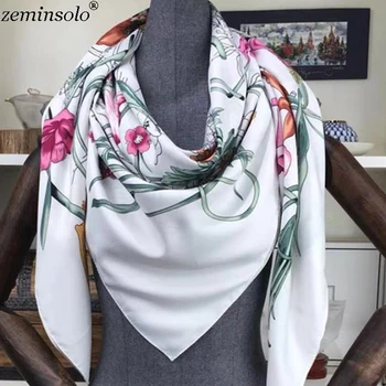 Mados Dizaino Aikštėje Šilko Šalikas Moterims, Šalikai Foulard Gėlių Bandana Ponios Skaros, Hijab Elegantiškas Lankelis Žiedas Šalikas 130*130cm