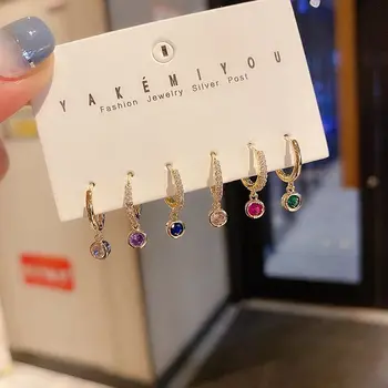 Mados Kristalų Auskarai Nustatyti Skirtingų spalvų Hoopas Auskarai Rinkiniai bižuterijos accesorio
