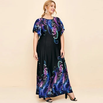 Mados Vasaros Plius Dydis Moterų Suknelė Nauja Spausdinti Big Swing Suknelė Bohemijos Ilgas Sijonas Elegantiškas Ponios Drabužiai