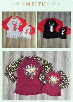 Mama dukra drabužius baby girl Kalėdų drabužius merginos elnias marškinėliai su leopardas spausdinti rankovės mama ir dukra drabužiai