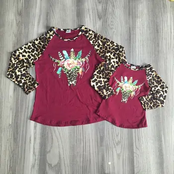 Mama dukra drabužius baby girl Kalėdų drabužius merginos elnias marškinėliai su leopardas spausdinti rankovės mama ir dukra drabužiai
