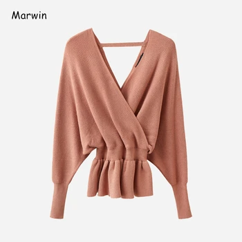 Marwin 2020 Naujas-Ateina V-Kaklo, Stora Elegantiškas Mados Megztiniai Šiltas, Minkštas Ruched Moterų Gatvės Žiemą Megztiniai