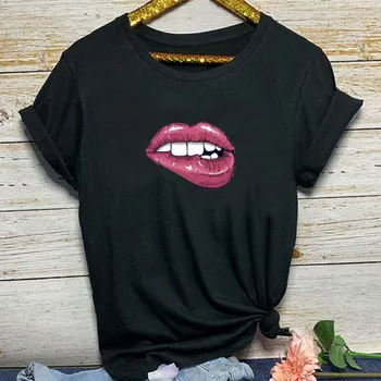 Marškinėliai moterų 2020 m. derliaus Vasaros stiliaus Lūpų spausdinti Trumpas Rankovės o kaklo T-Shirt pigūs marškinėlius medžiaga vestidos ropa mujer Grafinis
