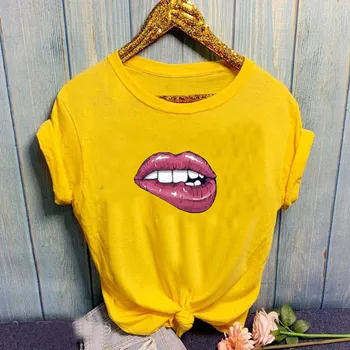 Marškinėliai moterų 2020 m. derliaus Vasaros stiliaus Lūpų spausdinti Trumpas Rankovės o kaklo T-Shirt pigūs marškinėlius medžiaga vestidos ropa mujer Grafinis