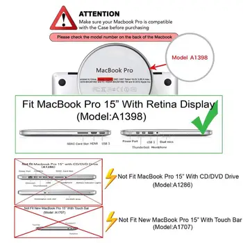 Matinio Paviršiaus Matinis Sunku Padengti Atveju+Silikoninis Klaviatūros Viršelis Skirtas Apple Macbook Pro 15 colių Tinklainės Modelis : A1398 2012-m.