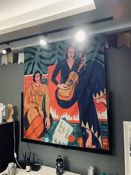 Matisse Moterų Gitara Gobelenas Namų dekoro Medžiaga Meno Aliejaus Tapybai Gobelenas Sienos Audiniu Kambarį, Menai ir Amatai